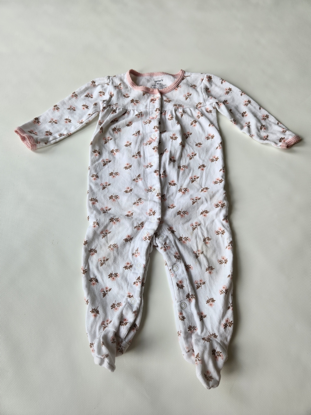 Carter's White One-Piece Footed Pajamas with Pink Floral Print